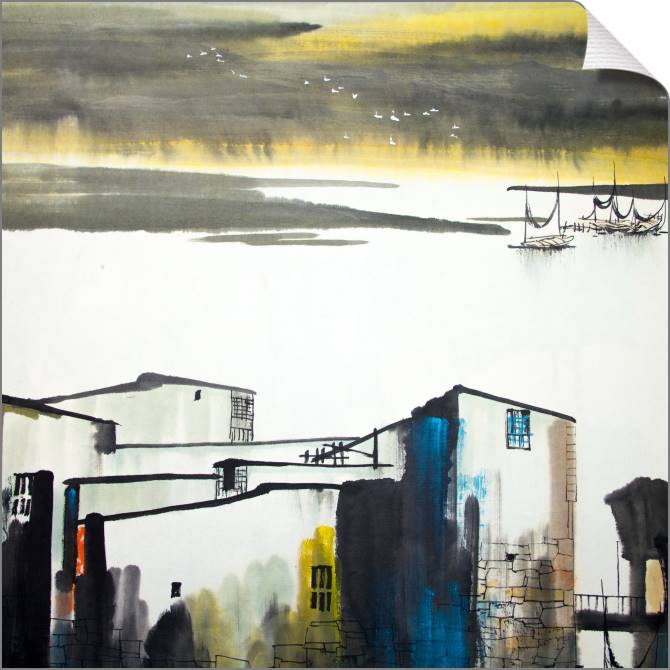 Купить и печать на заказ Картины на холсте Утро в рыбацкой деревне