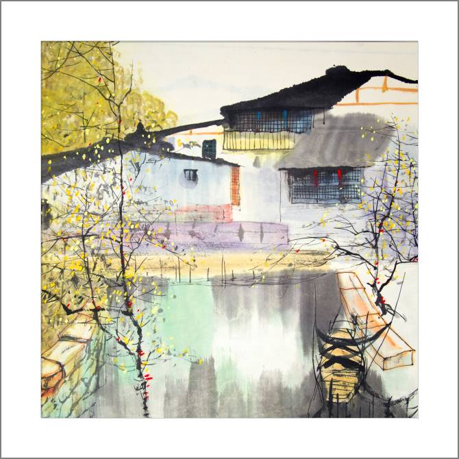 Купить и печать на заказ Картины, фото с паспарту Весна в городе на воде