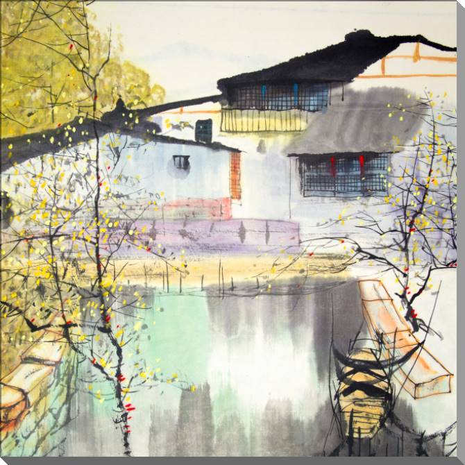 Купить и печать на заказ Картины на пластике, пеноркартоне Весна в городе на воде