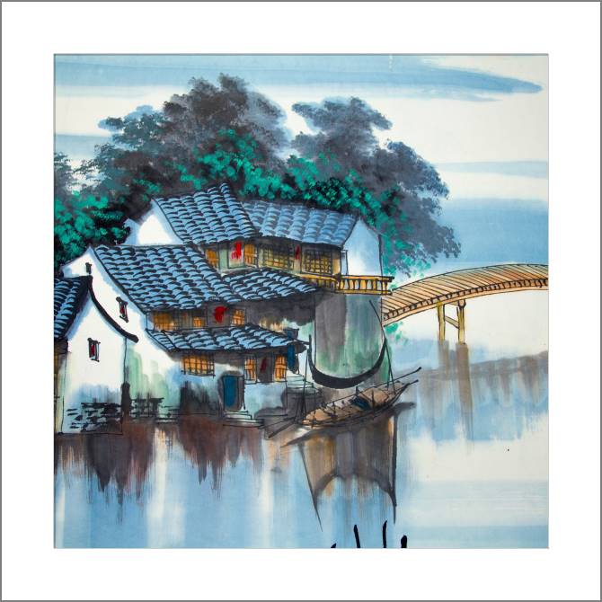 Купить и печать на заказ Картины, фото с паспарту Домик рыбака