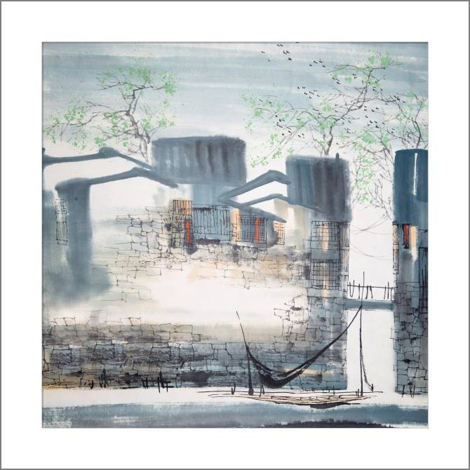 Купить и печать на заказ Картины, фото с паспарту Город на воде весной