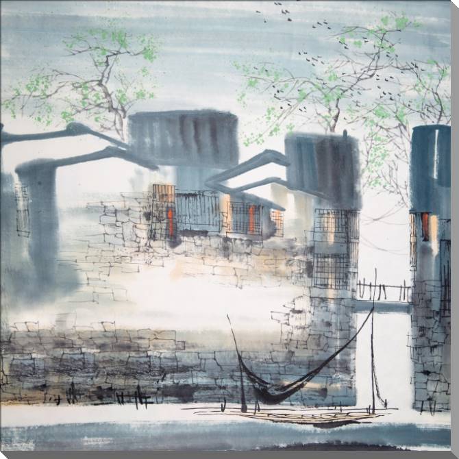 Купить и печать на заказ Картины на пластике, пеноркартоне Город на воде весной