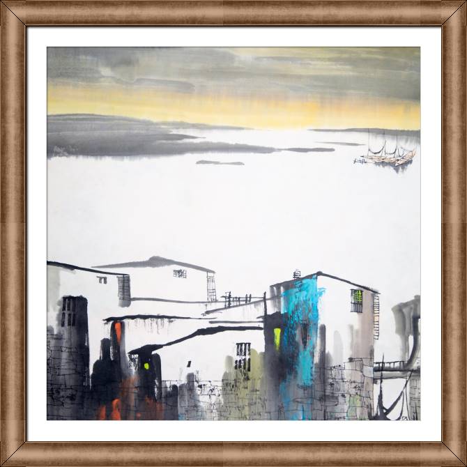 Купить и печать на заказ Картины на холсте Утро в деревне на воде