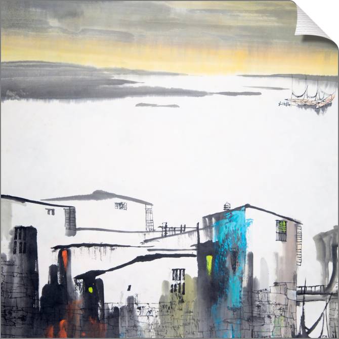 Купить и печать на заказ Картины на холсте Утро в деревне на воде