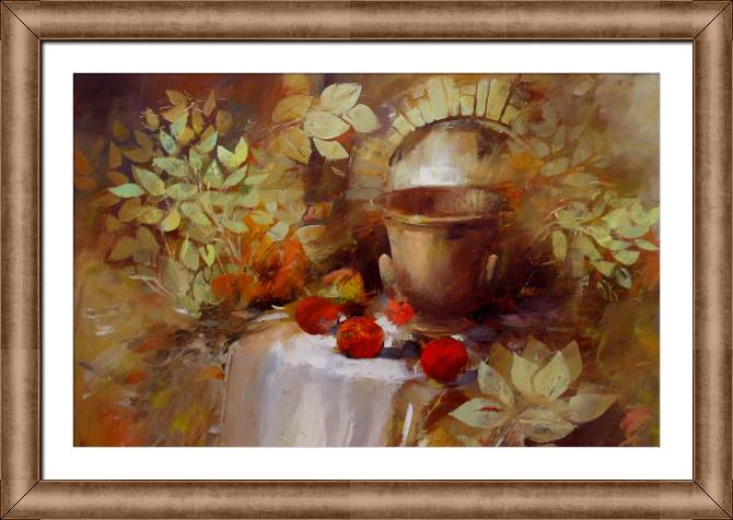 Купить и печать на заказ Картины на холсте Натюрморт в зеленых листьях