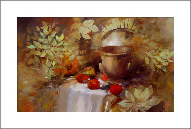 Купить и печать на заказ Картины, фото с паспарту Натюрморт в зеленых листьях