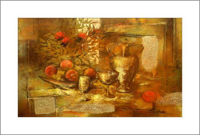 Купить и печать на заказ Картины, фото с паспарту Натюрморт в золотых тонах