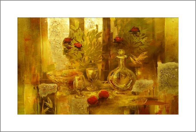 Купить и печать на заказ Картины, фото с паспарту Золотой натюрморт с графином