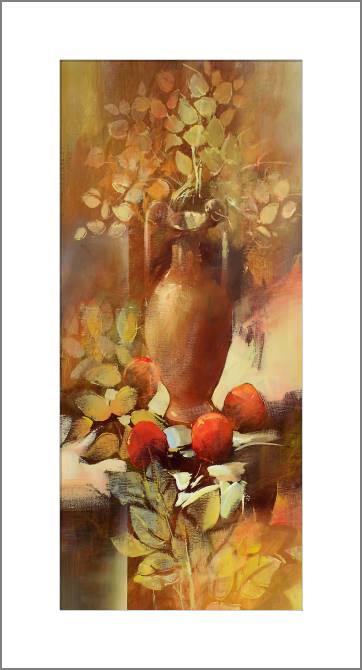 Купить и печать на заказ Картины, фото с паспарту Ваза с листьями