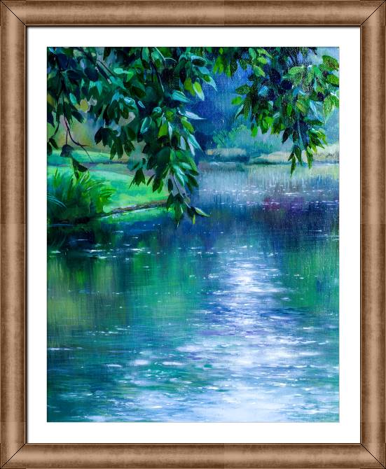 Купить и печать на заказ Картины на холсте Ветви дерева над летней рекой