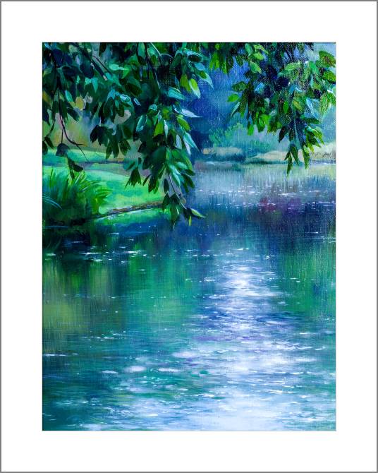 Картины, фото с паспарту The branches of the tree above the summer river