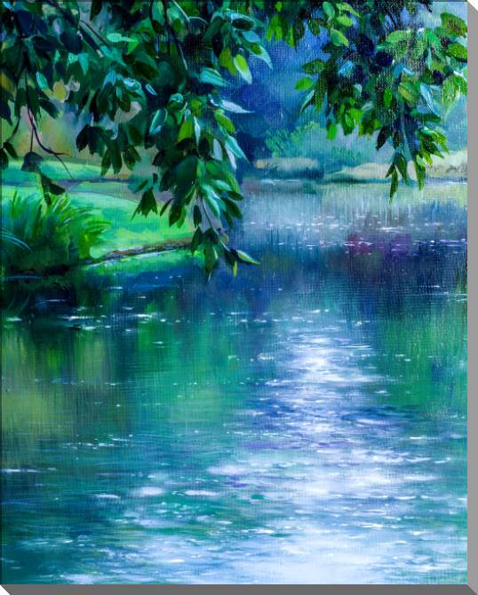 Купить и печать на заказ Картины на пластике, пеноркартоне Ветви дерева над летней рекой