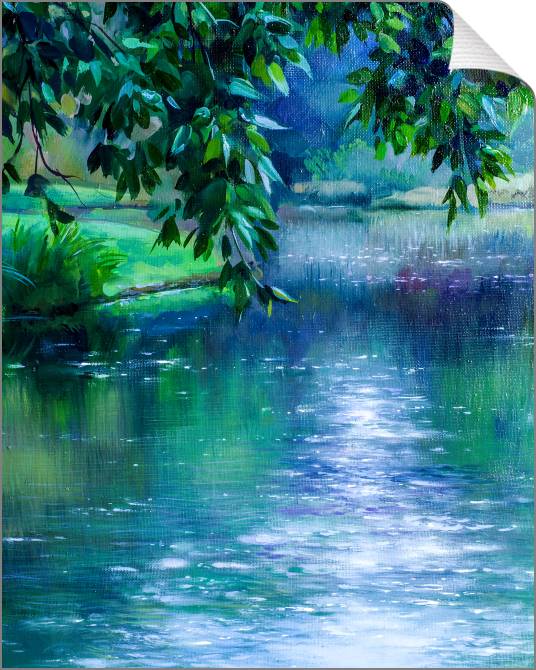 Купить и печать на заказ Картины на холсте Ветви дерева над летней рекой