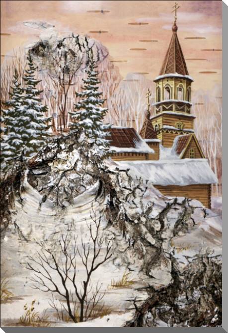 Купить и печать на заказ Картины на пластике, пеноркартоне Деревянная церковь в неоготическом стиле