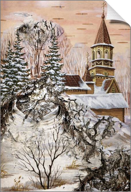 Купить и печать на заказ Картины на холсте Деревянная церковь в неоготическом стиле