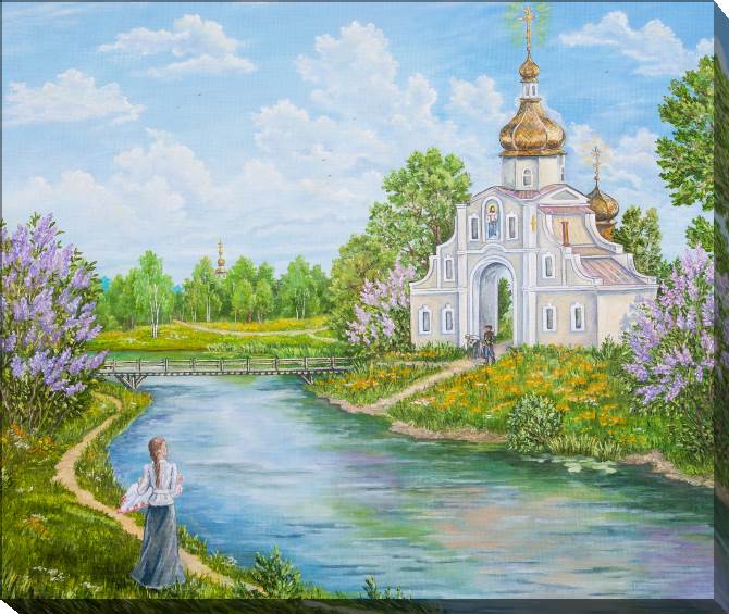 Картины на холсте Landscape with the river and the Orthodox Church