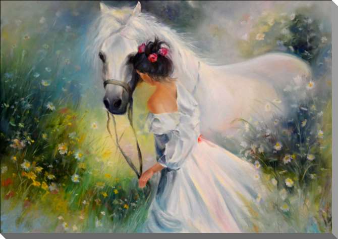 Купить и печать на заказ Картины на пластике, пеноркартоне Девушка с лошадью