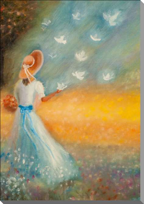 Купить и печать на заказ Картины на пластике, пеноркартоне Девушка с голубями