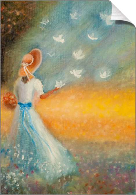 Купить и печать на заказ Картины на холсте Девушка с голубями