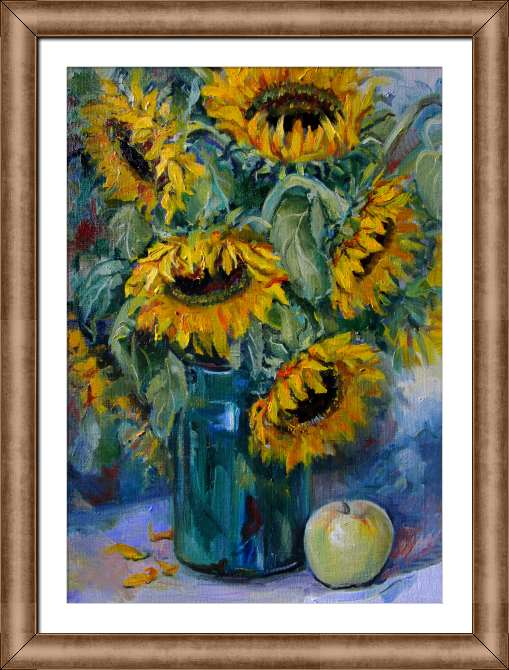 Купить и печать на заказ Картины на холсте Подсолнухи в стеклянной банке