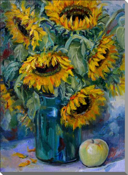 Купить и печать на заказ Картины на пластике, пеноркартоне Подсолнухи в стеклянной банке