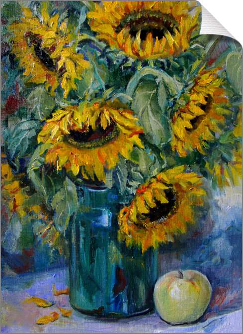 Купить и печать на заказ Картины на холсте Подсолнухи в стеклянной банке