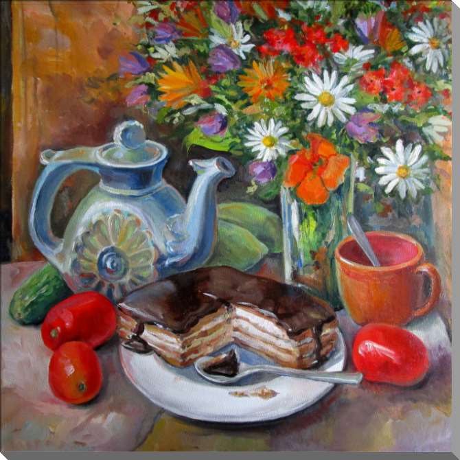 Купить и печать на заказ Картины на пластике, пеноркартоне Деревенское чаепитие