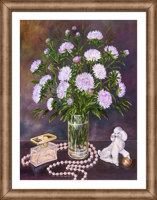 Купить и печать на заказ Картины на холсте Астры в стеклянной вазе