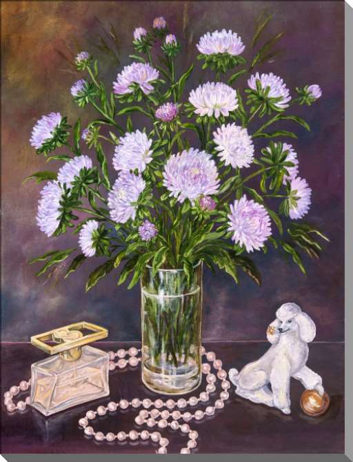 Купить и печать на заказ Картины на пластике, пеноркартоне Астры в стеклянной вазе