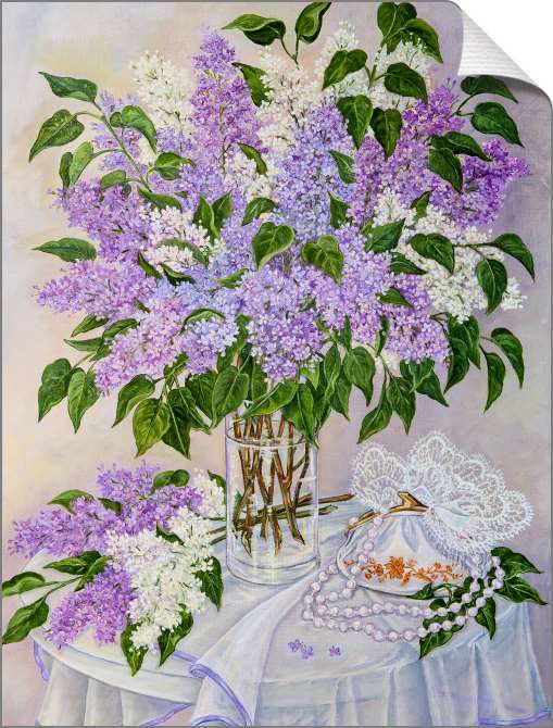 Купить и печать на заказ Картины на холсте Букет сирени на столе