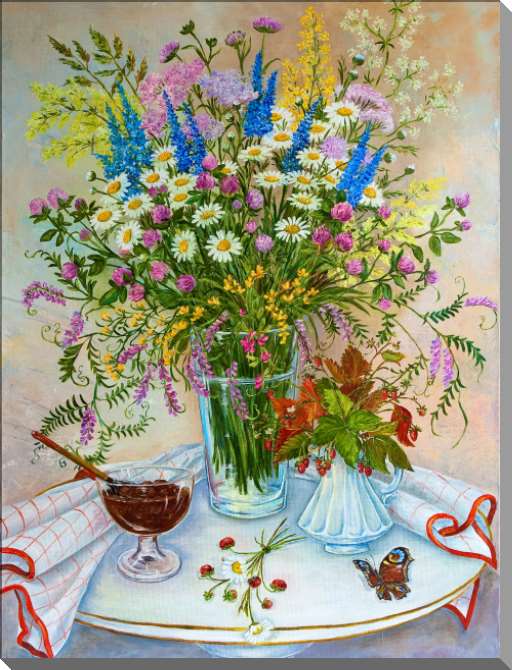 Купить и печать на заказ Картины на пластике, пеноркартоне Натюрморт с полевыми цветами 