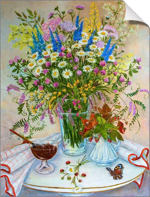 Купить и печать на заказ Картины на холсте Натюрморт с полевыми цветами 