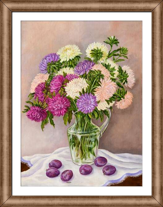 Купить и печать на заказ Картины на холсте Пышные астры в кувшине