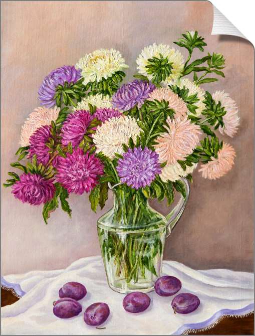 Купить и печать на заказ Картины на холсте Пышные астры в кувшине