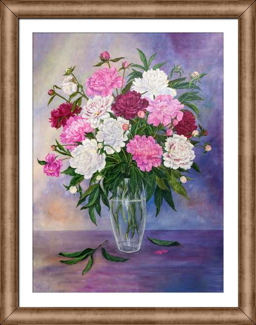 Купить и печать на заказ Картины на холсте Букет пионов вазе