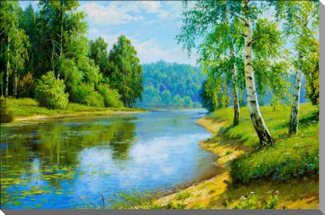 Купить и печать на заказ Картины на пластике, пеноркартоне Летняя река в солнечный день