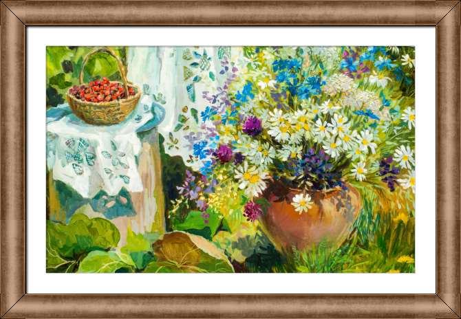 Купить и печать на заказ Картины на холсте Букет полевых цветов в горшке