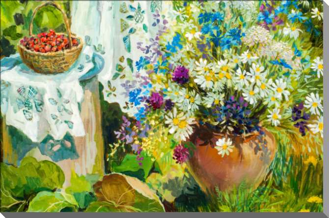 Купить и печать на заказ Картины на пластике, пеноркартоне Букет полевых цветов в горшке