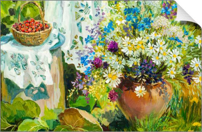 Купить и печать на заказ Картины на холсте Букет полевых цветов в горшке