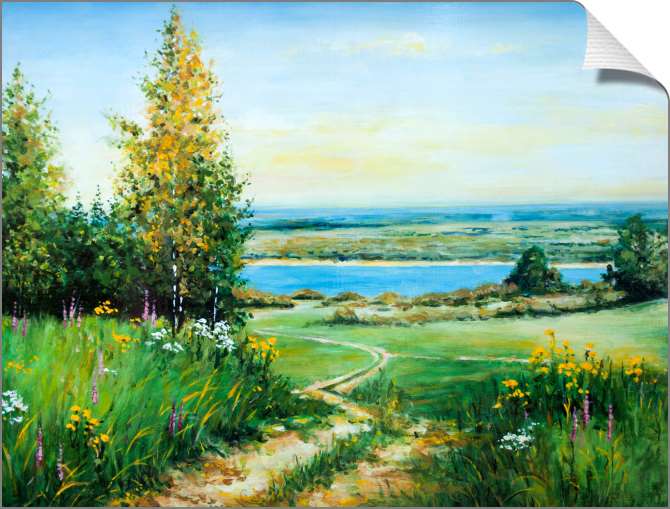 Купить и печать на заказ Картины на холсте Пейзаж с видом на озеро