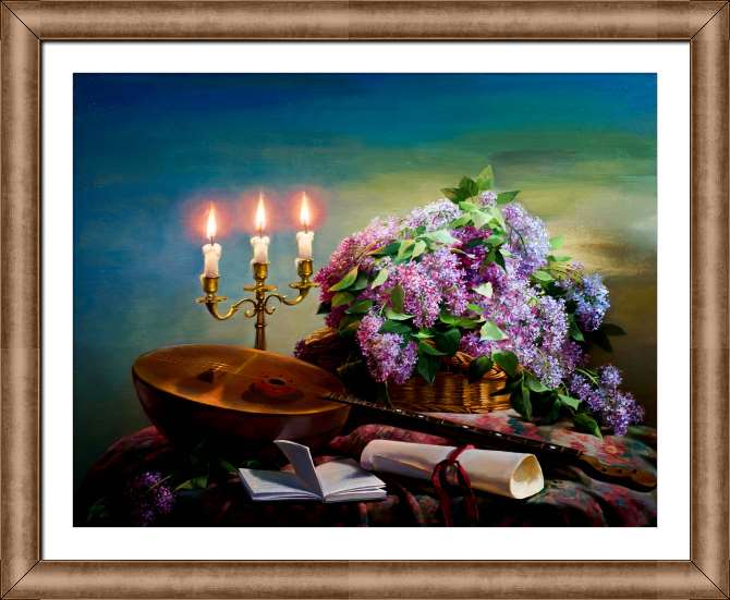 Купить и печать на заказ Картины на холсте Лютня и букет сирени